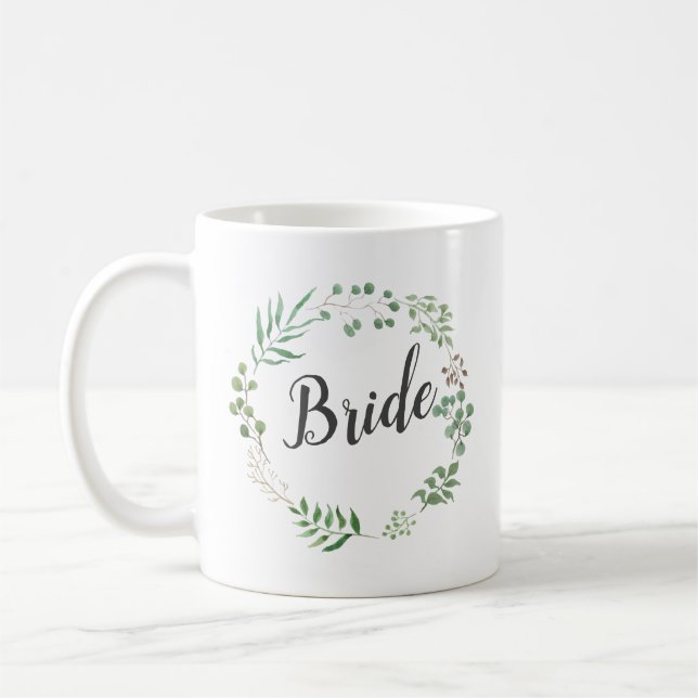 Taza De Café Vegetación Botánica de Leaf Wreath | Novia (Izquierda)