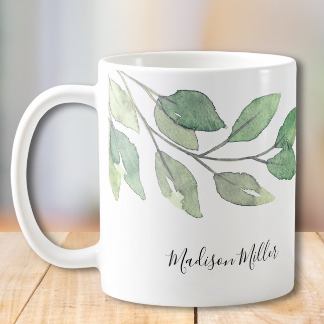 Taza De Café Vegetación de acuarela personalizada (Subido por el creador)