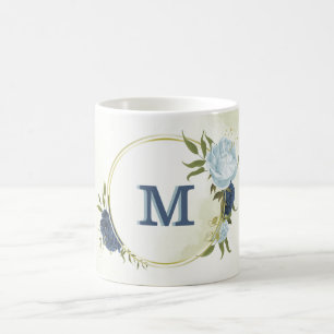 Taza De Café vegetación floral azul polvorienta marina