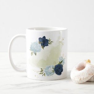 Taza De Café vegetación floral azul polvorienta marina