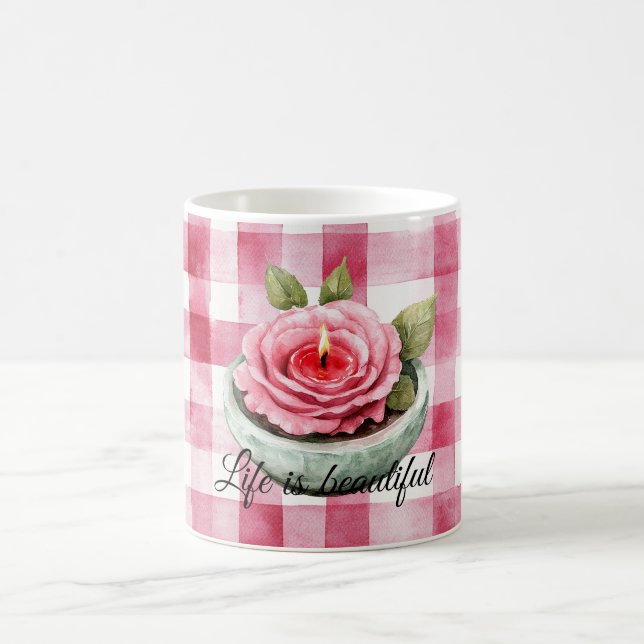 Taza De Café Vela de Cuadros de Rosa Rosa (Centro)