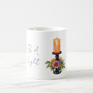 Taza De Café Vela naranja flores púrpuras