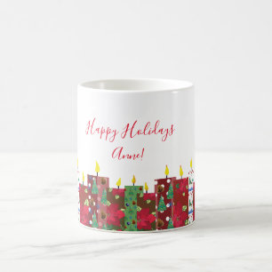 Taza De Café Velas Arte< Felices Fiestas Tiempo
