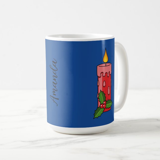 Taza De Café Velas del pilar rojo navidad con Holly (Anverso derecho)