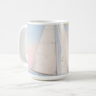 Taza De Café Velero Blanco Resplandor del Océano