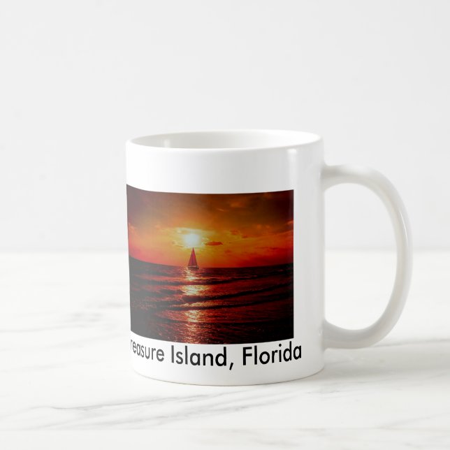 Taza De Café velero de la puesta del sol, isla del tesoro, la (Derecha)