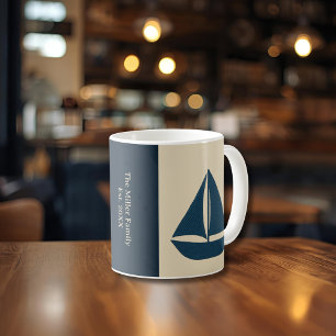 Taza De Café velero marino con nombre y apellidos/barco. 20 XX