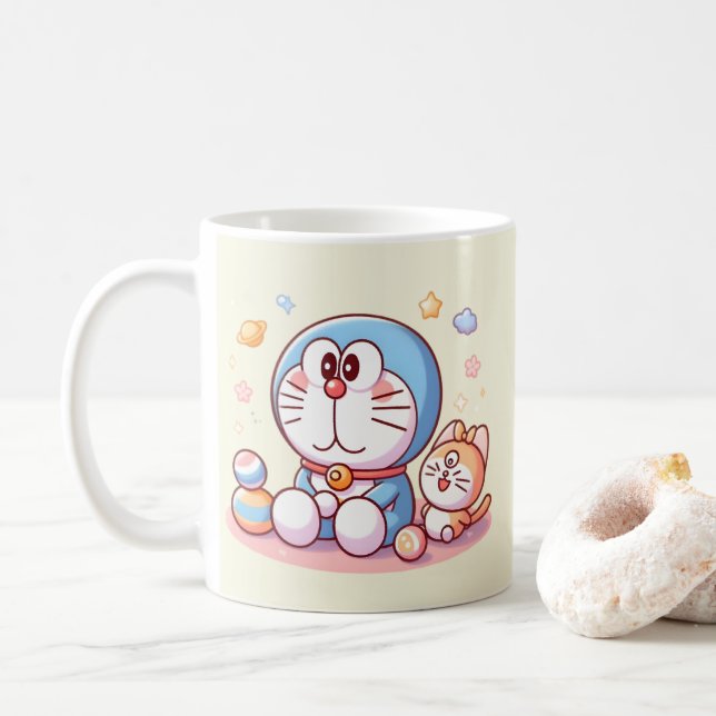 Taza De Café Ven Ven Gato Y Doraemon (Con donut)