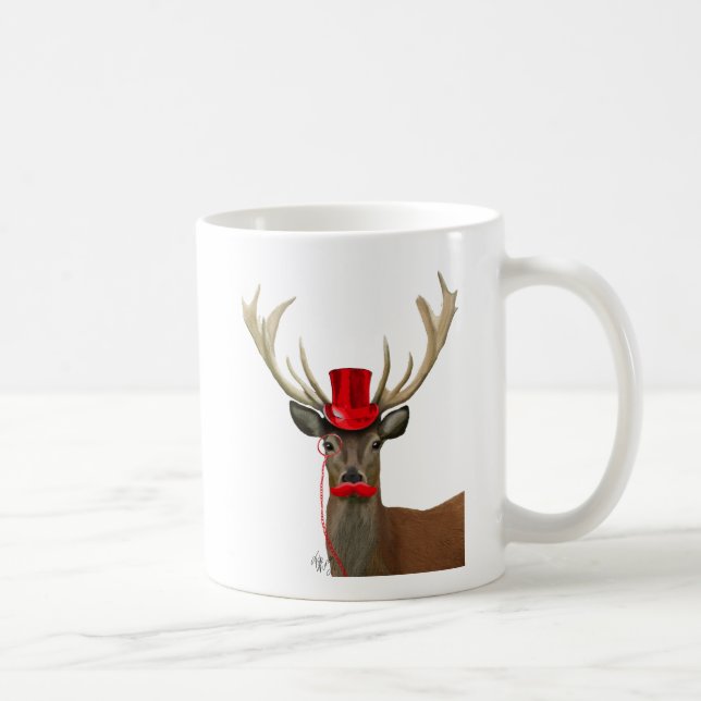 Taza De Café Venado con sombrero rojo superior y bigote (Derecha)