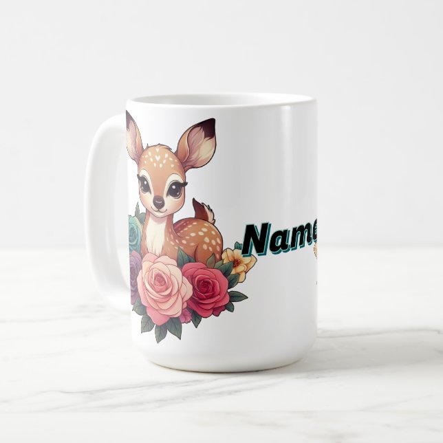 Taza De Café Venado de bebés con Rosas personalizado (Anverso izquierdo)