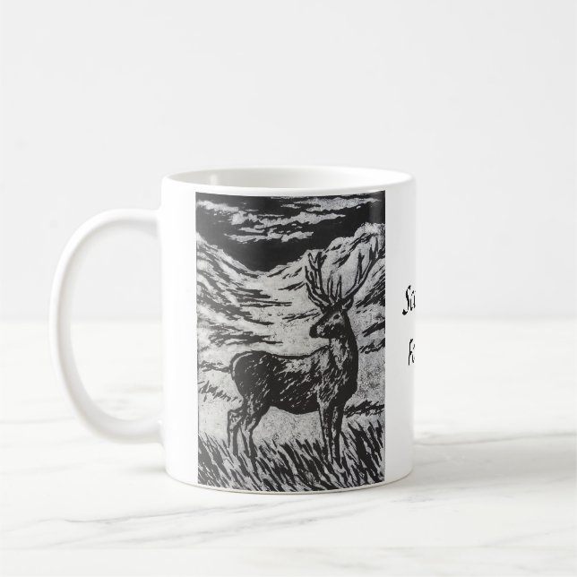 Taza De Café Venado escocés en blanco y negro de vidrio nevado (Izquierda)