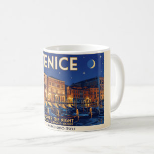 Taza De Café Venecia de Noche Gran Canal Gondolas Arte