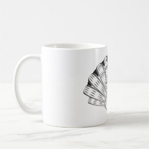 Taza De Café Venera de concha minimalista negro y blanco
