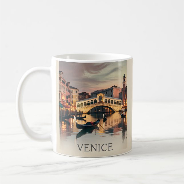 Taza De Café Venice Italy Vacation Canal Bridge Twilight Retro (Izquierda)