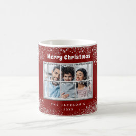 Taza De Café Ventana de invierno de la nieve de plata roja