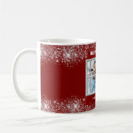 Taza De Café Ventana de invierno de la nieve de plata roja