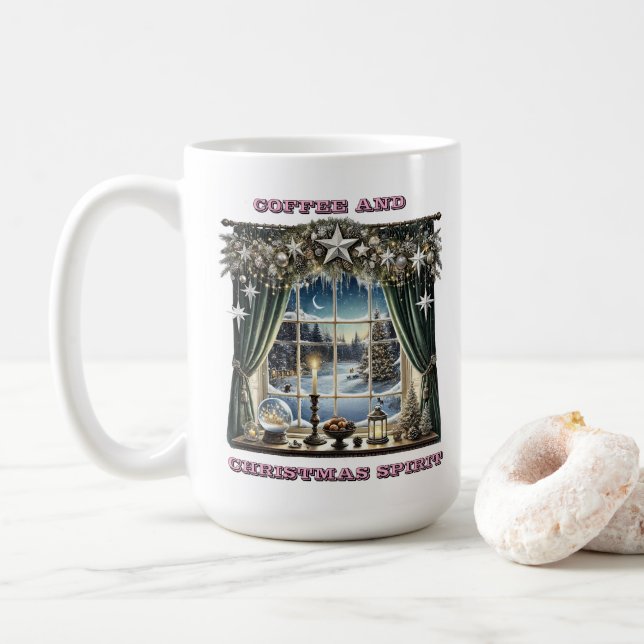 Taza De Café Ventana festiva con vista nevada (Con donut)