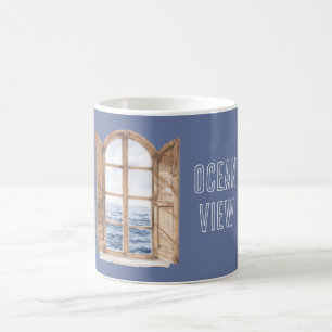 Taza De Café Ventana Vista al Océano Azul