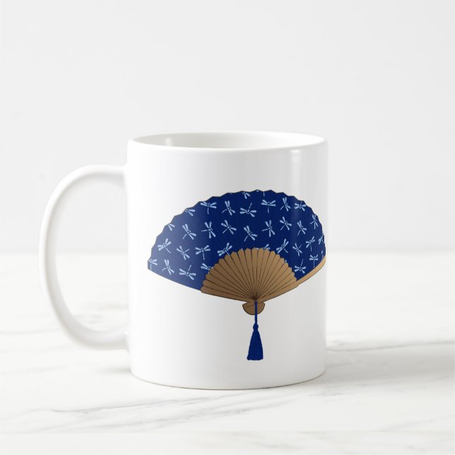Taza De Café Ventilador japonés, patrón de libélula, azul cobal (Izquierda)