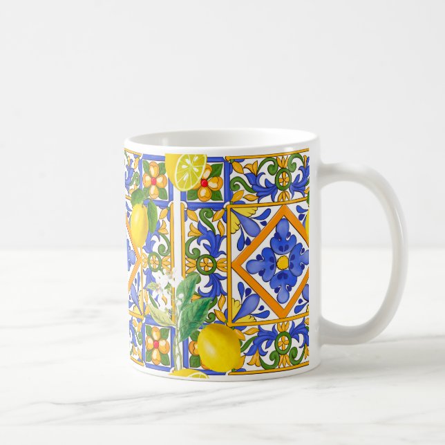Taza De Café Verano, baldosas sicilianas, cítricos, naranjas, m (Derecha)
