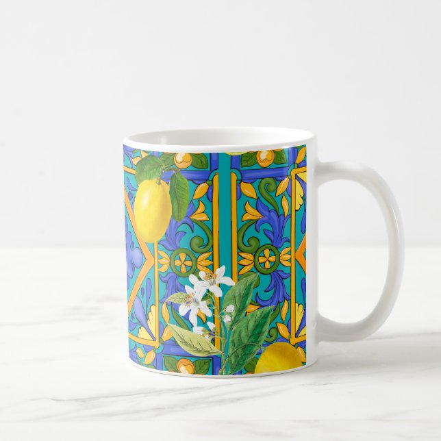 Taza De Café Verano, baldosas sicilianas, cítricos, naranjas, m (Derecha)