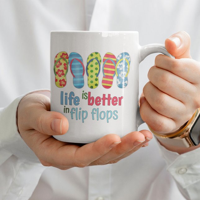Taza De Café Verano Beach Sencillas sandalias de diversión Flip (Life is better in flip flops coffee mug.)