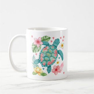 Taza De Café Verano de flores tropicales de tortuga marina