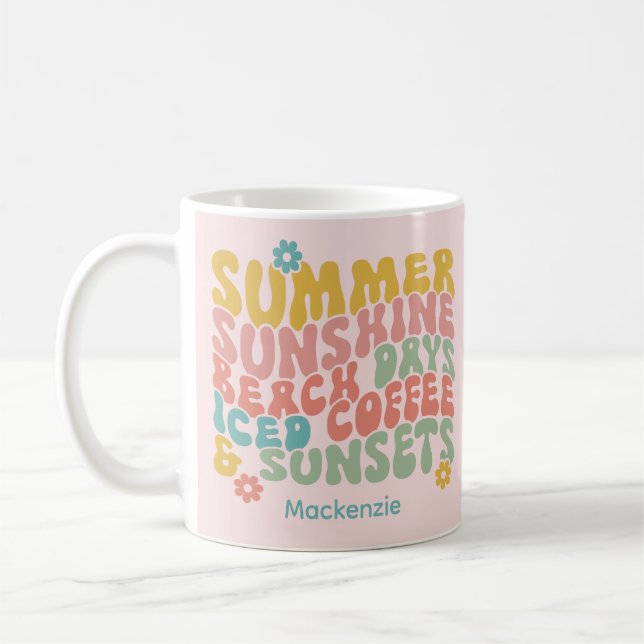 Taza De Café Verano Diciendo Retro Beach Helado Café Sunsets (Izquierda)
