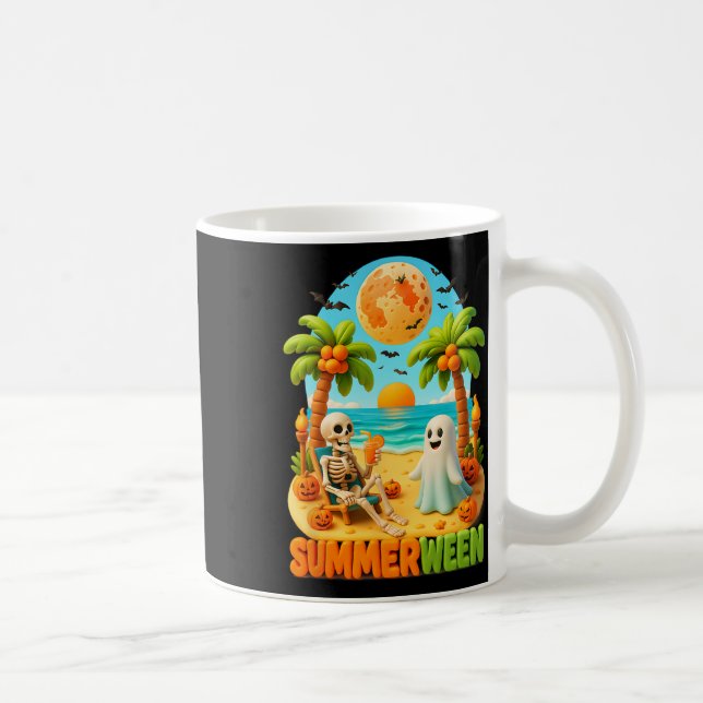 Taza De Café Verano entre Skeleton Ghost Beach Palm Halloween S (Derecha)