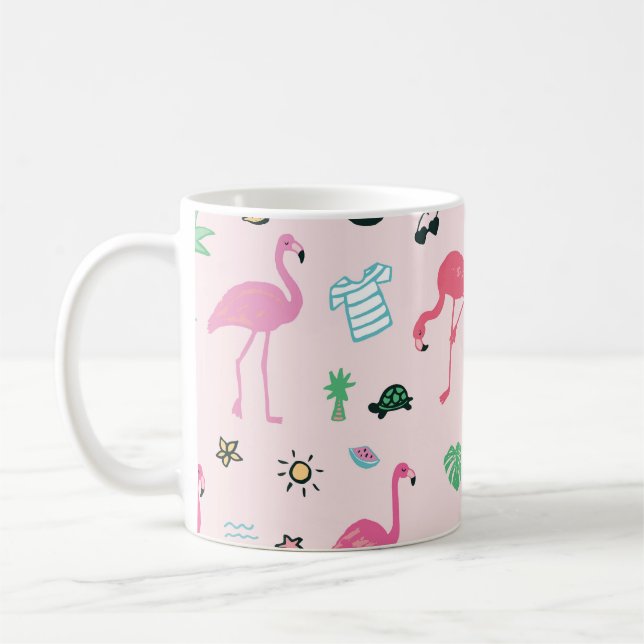 Taza De Café Verano Flamingo: Vibrante patrón de aves (Izquierda)