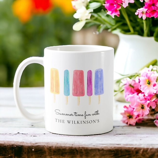 Taza De Café verano moderno y luminoso personalizado (modern simple personalized coffee mug with watercolor painted popsicals , )