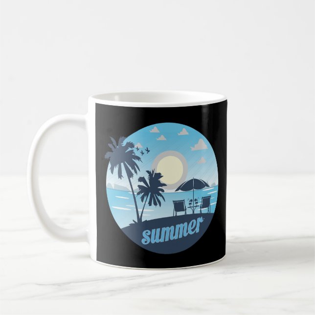 Taza De Café Verano, sol, playa, sillas, paraguas y palmeras (Izquierda)