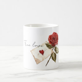 Taza De Café Verdadero Amor Rosa Roja Carta Corazón