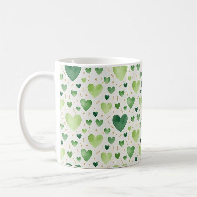 Taza De Café Verdant Hearts: Hand-Painted Emerald & Gold (Izquierda)