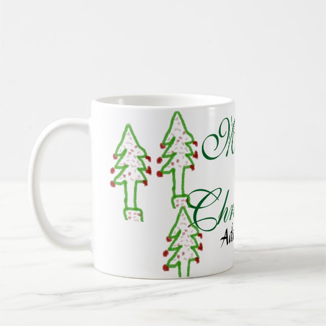 Taza De Café Verde árbol de navidad rojo cereza alegría Navidad (Izquierda)