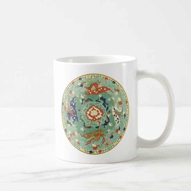 Taza De Café Verde azul del circulo chino antiguo (Derecha)