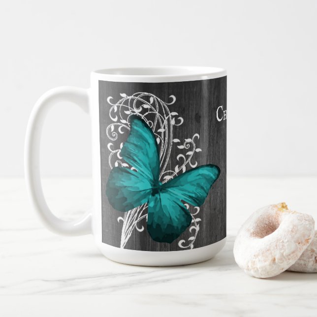 Taza De Café Verde azulada mariposa rusa personalizada café Mug (Con donut)