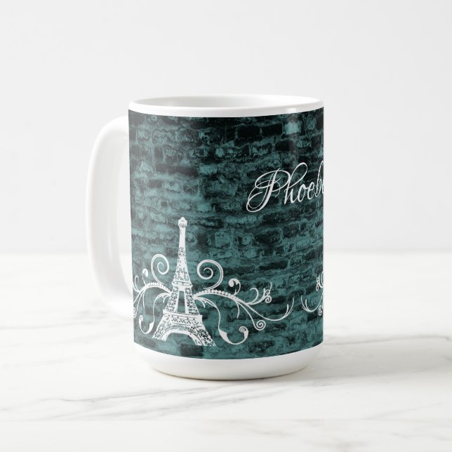 Taza De Café Verde azulada Torre Eiffel Café Grunge Mug (Anverso izquierdo)