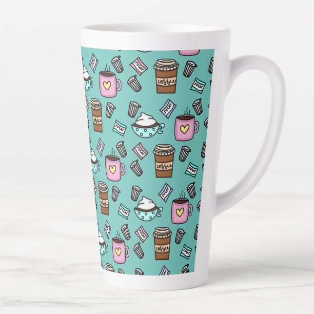 taza de café verde azulada y rosa lindo (Derecha)