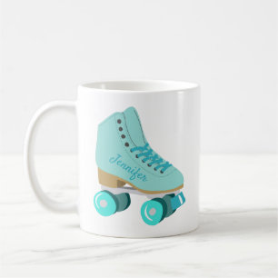Taza De Café Verde azulado azul retro de cuatro patines de cuat