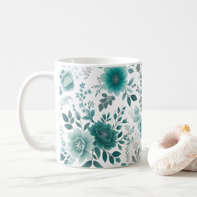 Taza De Café 💐 Verde azulado deflor (Con donut)