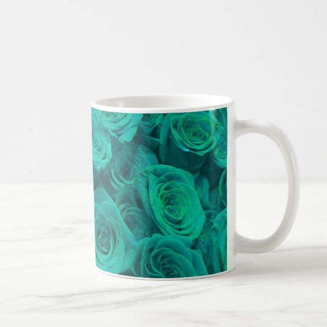 Taza De Café Verde azulado elegante romántico - rosas verdes (Derecha)