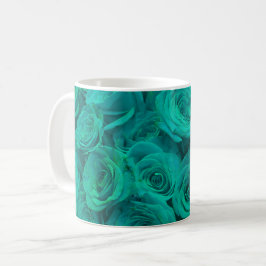 Taza De Café Verde azulado elegante romántico - rosas verdes