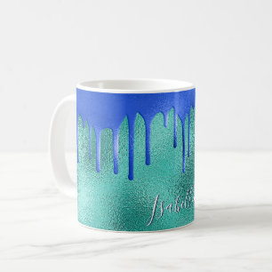 Taza De Café Verde azulado nombre metálico de color verde azul 