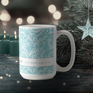Taza De Café Verde azulado Resumen del patrón de copo de nieve#