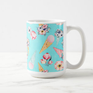 Taza De Café Verde azulado Verano Divertido Flor Helado Cono -