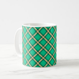 Taza De Café Verde beige , patrón de cuadros
