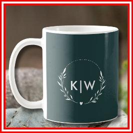 Taza De Café Verde bosque y blanco | Monograma de iniciales mod