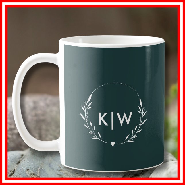 Taza De Café Verde bosque y blanco | Monograma de iniciales mod (Subido por el creador)
