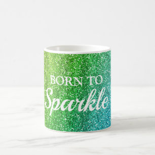 Taza De Café Verde Brillante y Purpurina Azul Nacida para Brill